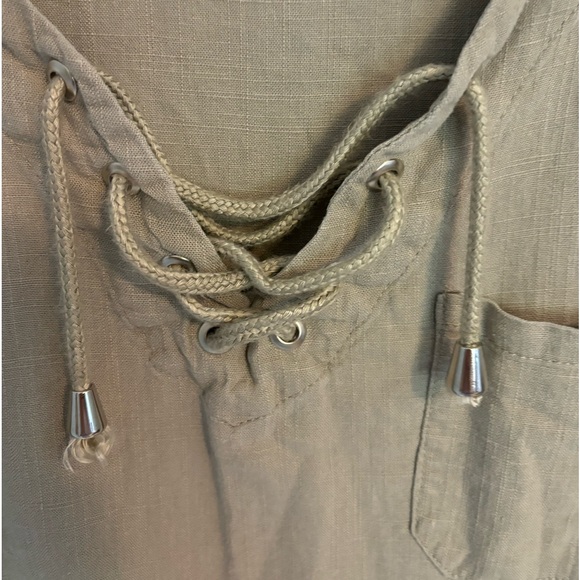 Tan linen shirt with drawstrings size large - Picture 3 of 4